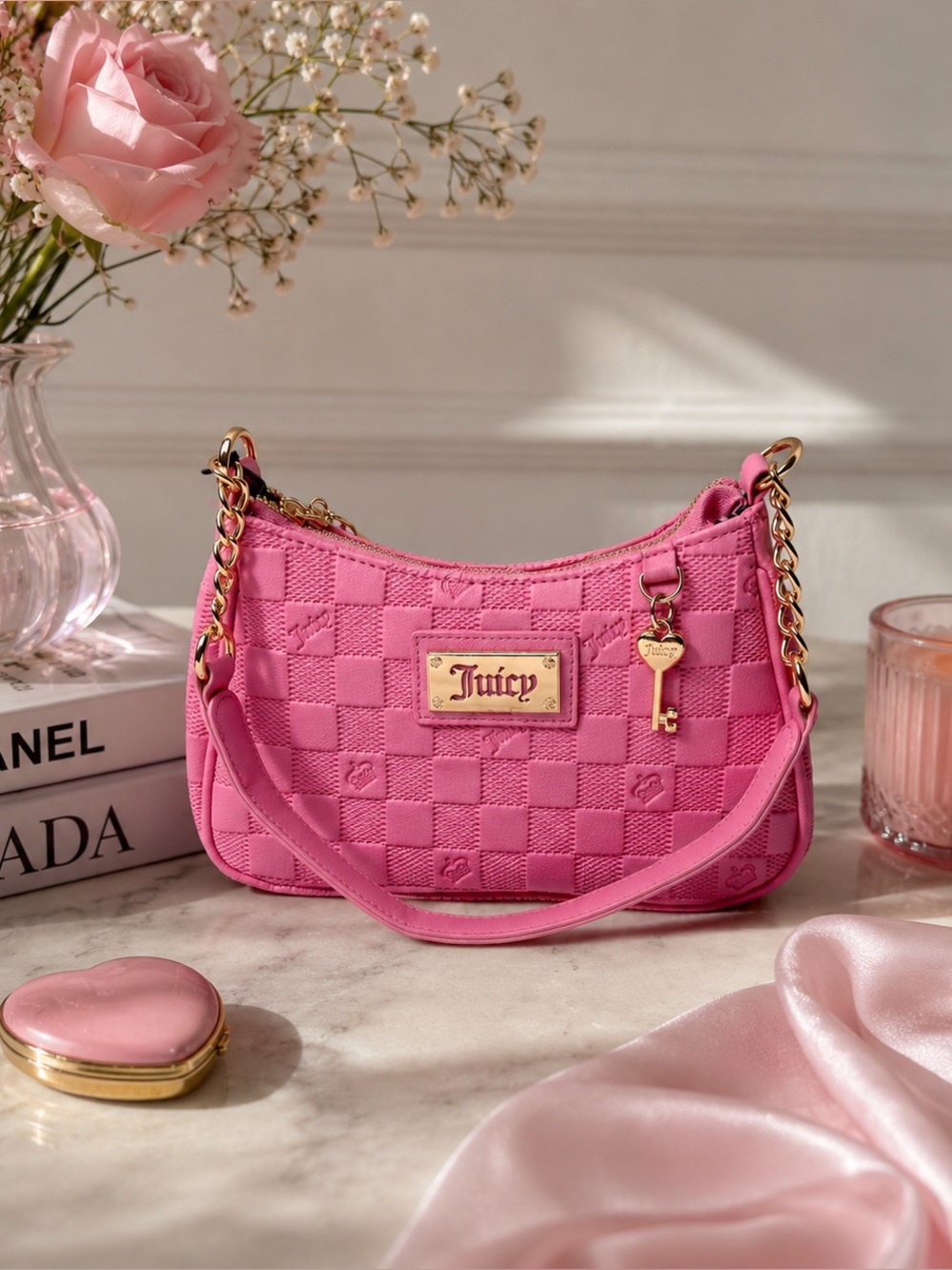 NWT Juicy Couture Pink Checkerboard Shoulder Bag Y2K Barbiecore Purse